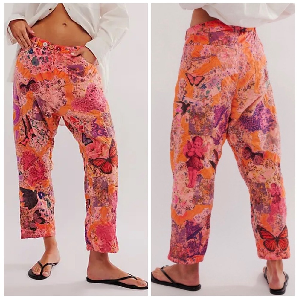 Magnolia Pearl Love Co Quilt Nature Pant Size OS Patchwork Pink Orange Boho